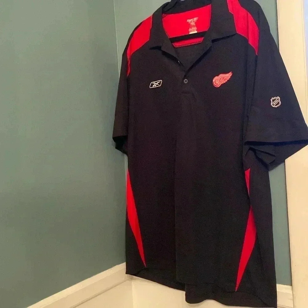 Reebok NHL Detroit red Wings Blck short sleeve polo - men’s XL- great condition - Picture 1 of 7
